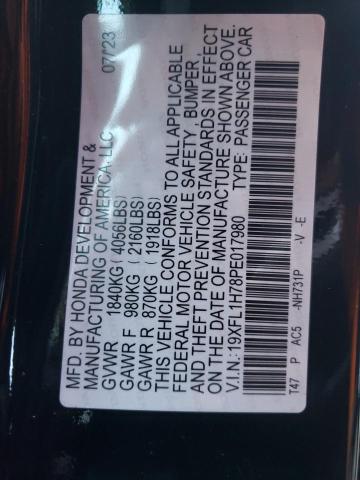 19XFL1H78PE017980 - 2023 HONDA CIVIC EXL შავი ფოტო 12