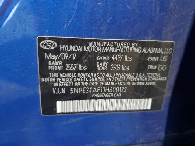 5NPE24AF1JH600122 - 2018 HYUNDAI SONATA SE 蓝色 照片 12