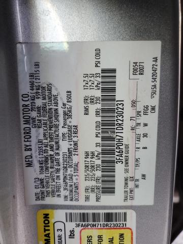 3FA6P0H71DR230231 - 2013 FORD FUSION SE SILVER photo 12