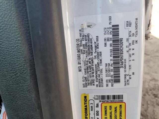 3FA6P0H78DR243090 - 2013 FORD FUSION SE WHITE photo 12