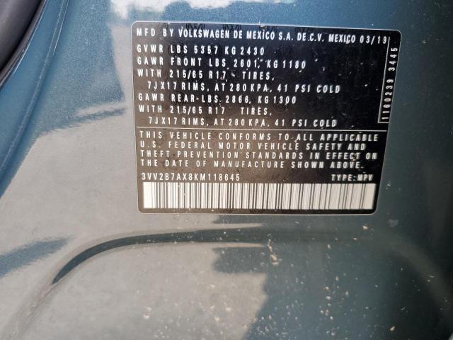 3VV2B7AX8KM118645 - 2019 VOLKSWAGEN TIGUAN SE Turkuaz fotoğraf 14