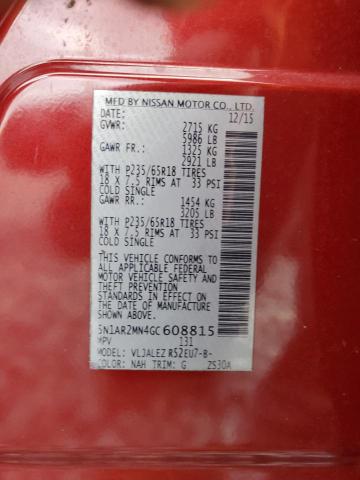 5N1AR2MN4GC608815 - 2016 NISSAN PATHFINDER S წითელი ფოტო 14