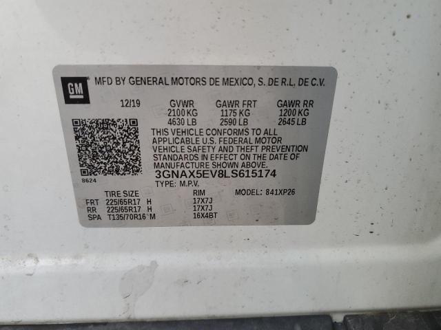 3GNAX5EV8LS615174 - 2020 CHEVROLET EQUINOX WHITE photo 13