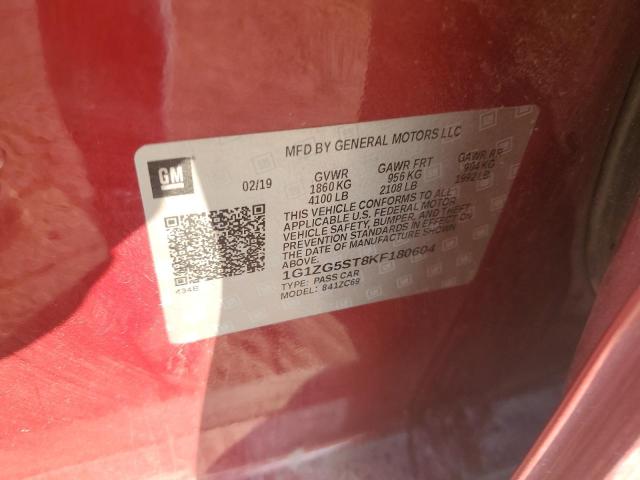 1G1ZG5ST8KF180604 - 2019 CHEVROLET MALIBU RS RED photo 12