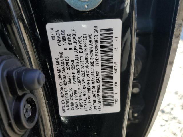 2HGFB2F9XEH542362 - 2014 HONDA CIVIC EXL შავი ფოტო 12