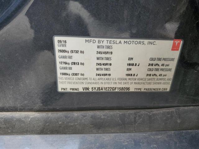 5YJSA1E22GF158096 - 2016 TESLA MODEL S Boz foto 12