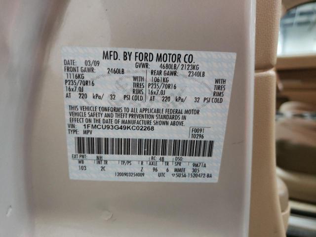 1FMCU93G49KC02268 - 2009 FORD ESCAPE XLT BEIGE photo 14