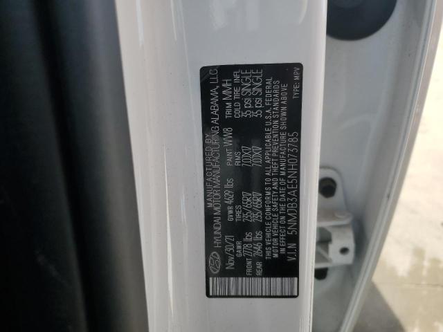 5NMJB3AE5NH073785 - 2022 HYUNDAI TUCSON SEL WHITE photo 12