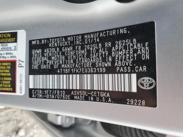 4T1BF1FK7EU363199 - 2014 TOYOTA CAMRY L SILVER photo 12