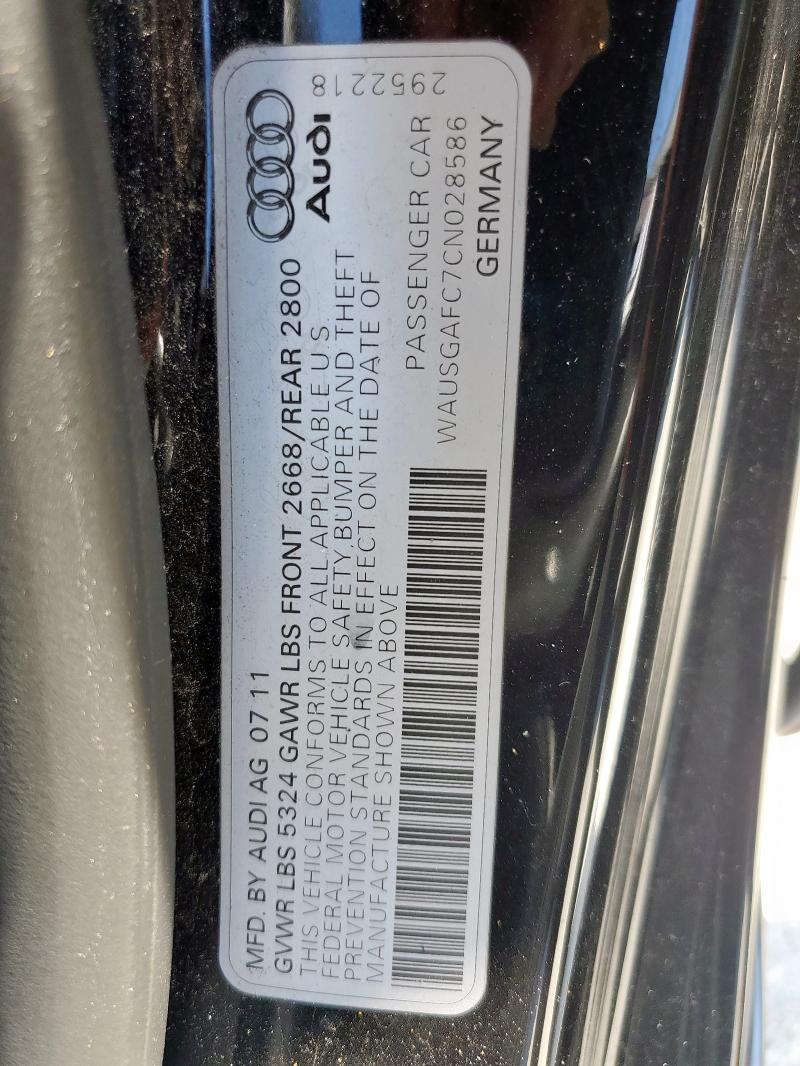 WAUSGAFC7CN028586 - 2012 AUDI A7 PRESTIGE BLACK photo 12