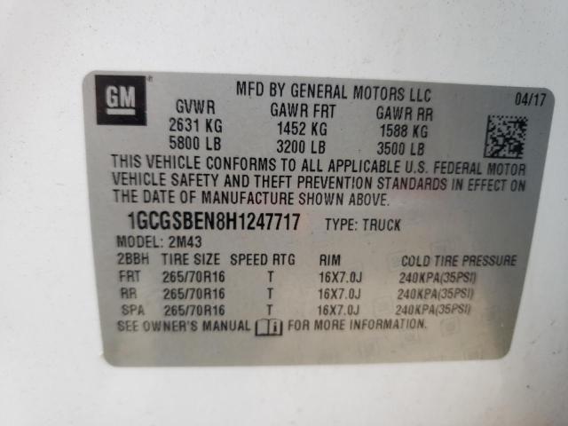 1GCGSBEN8H1247717 - 2017 CHEVROLET COLORADO WHITE photo 12