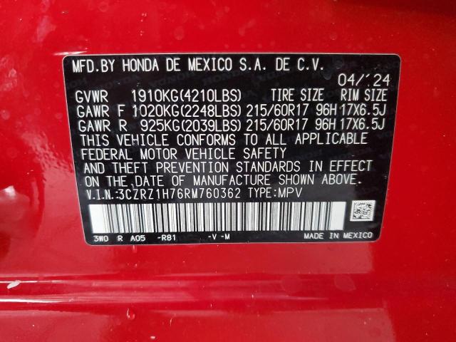 3CZRZ1H76RM760362 - 2024 HONDA HR-V EXL RED photo 13