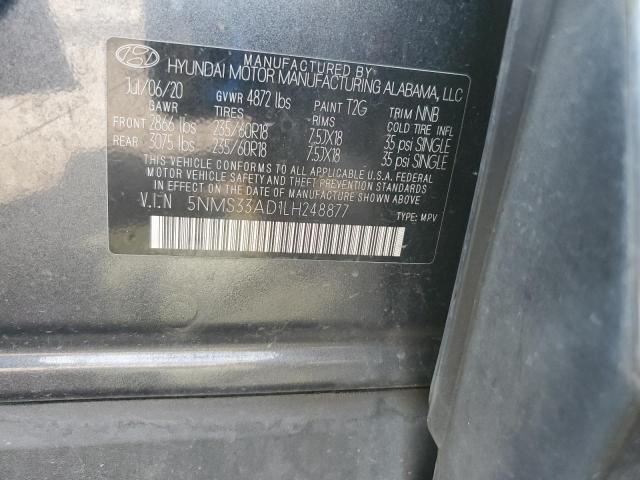 5NMS33AD1LH248877 - 2020 HYUNDAI SANTA FE SEL ნაცრისფერი ფოტო 12