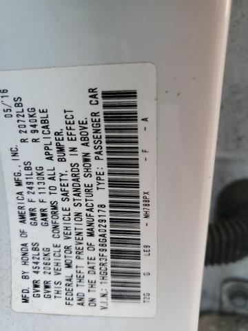 1HGCR3F98GA029178 - 2016 HONDA ACCORD TOURING WHITE photo 12