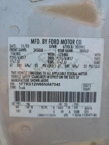 1FTRX12W66NA67045 - 2006 FORD F150 SILVER photo 13