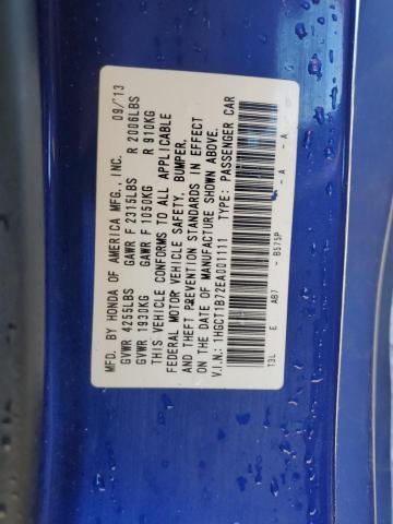 1HGCT1B72EA001111 - 2014 HONDA ACCORD EX BLUE photo 12