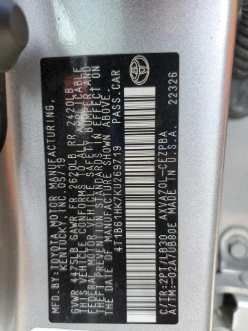 4T1B61HK7KU269719 - 2019 TOYOTA CAMRY XSE SILVER photo 12
