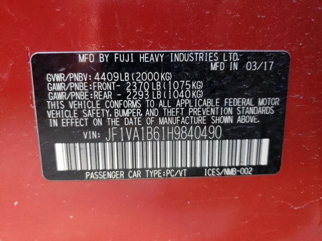 JF1VA1B61H9840490 - 2017 SUBARU WRX RED photo 12