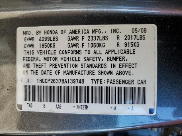 1HGCP26378A139748 - 2008 HONDA ACCORD LX GRAY photo 13