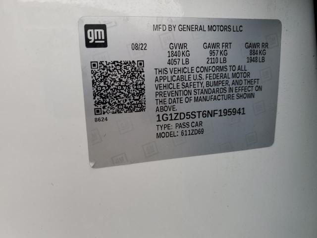 1G1ZD5ST6NF195941 - 2022 CHEVROLET MALIBU LT WHITE photo 12