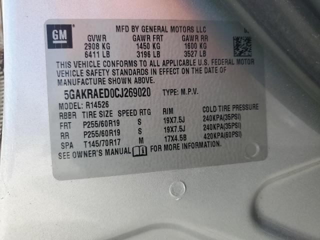 5GAKRAED0CJ269020 - 2012 BUICK ENCLAVE SILVER photo 13