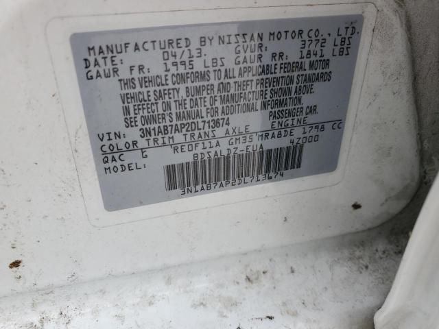 3N1AB7AP2DL713674 - 2013 NISSAN SENTRA S WHITE photo 13