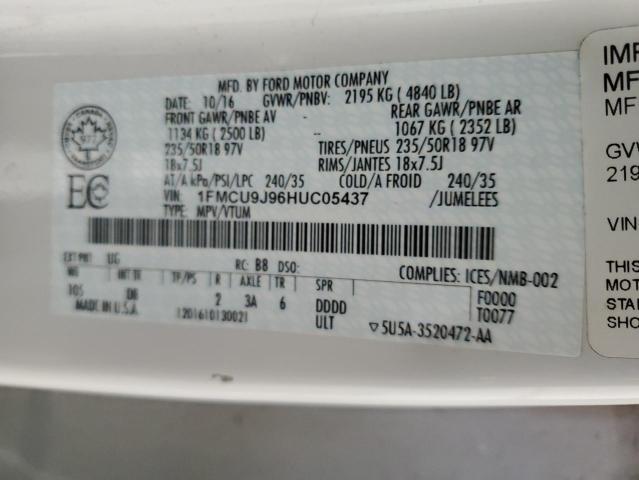 1FMCU9J96HUC05437 - 2017 FORD ESCAPE TITANIUM WHITE photo 14