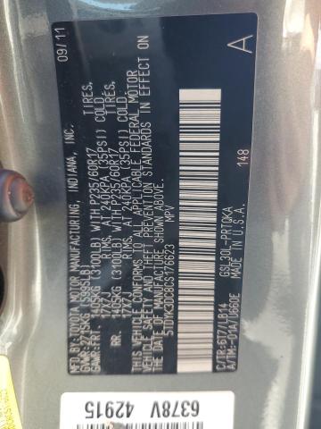 5TDYK3DC8CS176623 - 2012 TOYOTA SIENNA XLE GREEN photo 13