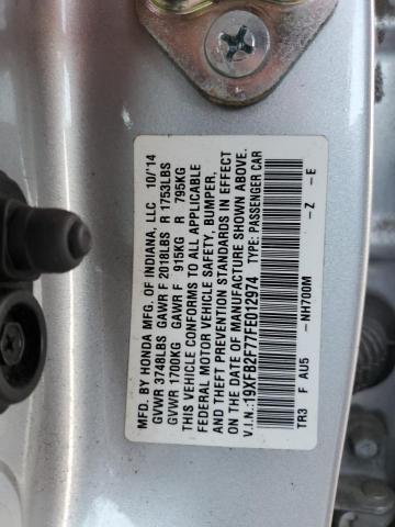 19XFB2F77FE012974 - 2015 HONDA CIVIC SE SILVER photo 12