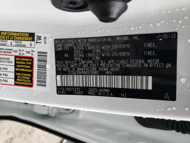 5TDGZRBH5NS579860 - 2022 TOYOTA HIGHLANDER XLE WHITE photo 14