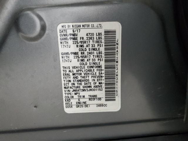 JN8AT2MV3JW301152 - 2018 NISSAN ROGUE S GRAY photo 13