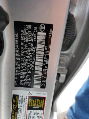 4T1BF1FK3CU135763 - 2012 TOYOTA CAMRY BASE ვერცხლისფერი ფოტო 12
