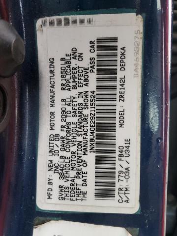 1NXBU40E29Z115524 - 2009 TOYOTA COROLLA BASE BLUE photo 12