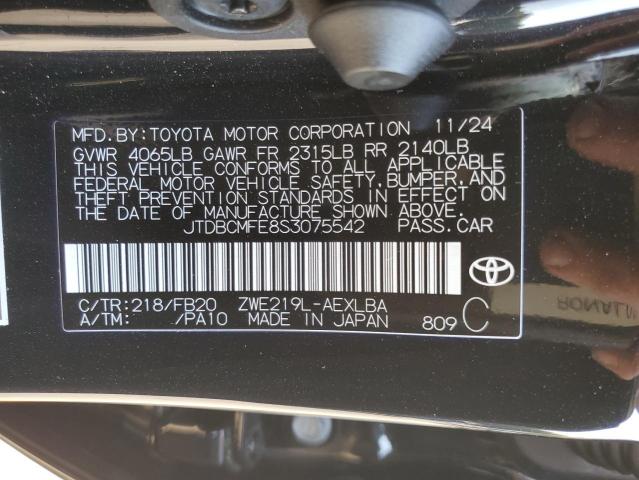 JTDBCMFE8S3075542 - 2025 TOYOTA COROLLA LE BLACK photo 12