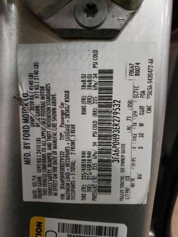 3FA6P0H93ER279532 - 2014 FORD FUSION SE SILVER photo 12