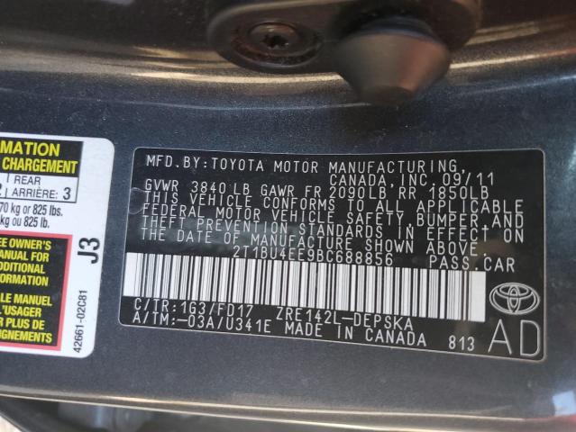 2T1BU4EE9BC688856 - 2011 TOYOTA COROLLA BASE CHARCOAL photo 12