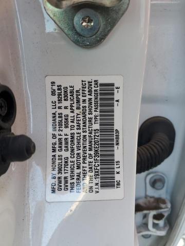19XFC1F39KE207215 - 2019 HONDA CIVIC EX WHITE photo 13