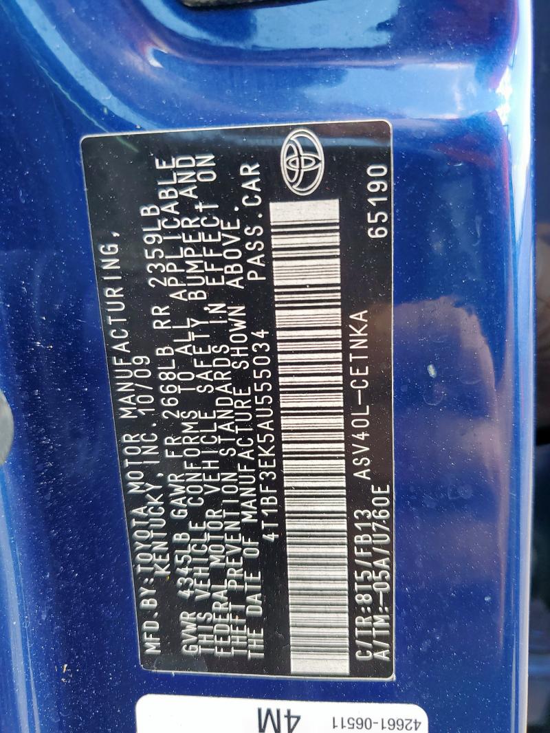 4T1BF3EK5AU555034 - 2010 TOYOTA CAMRY BASE BLUE photo 13