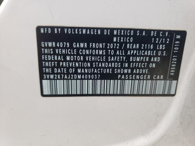 3VW2K7AJ2DM409037 - 2013 VOLKSWAGEN JETTA BASE Beyaz fotoğraf 12