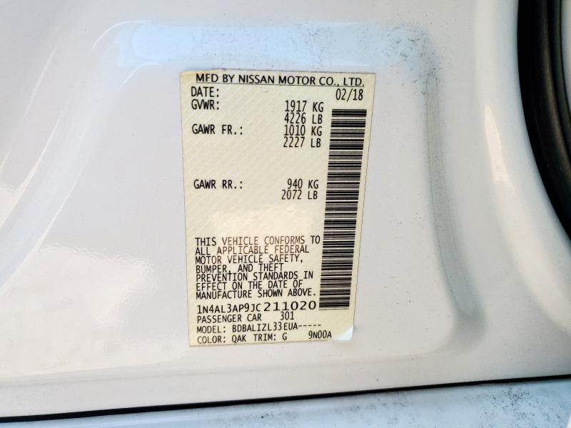 1N4AL3AP9JC211020 - 2018 NISSAN ALTIMA 2.5 WHITE photo 12