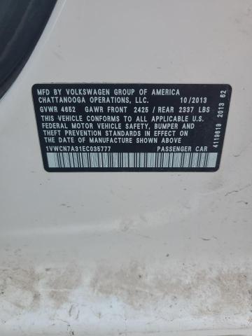 1VWCN7A31EC035777 - 2014 VOLKSWAGEN PASSAT SEL Ақ фото 12