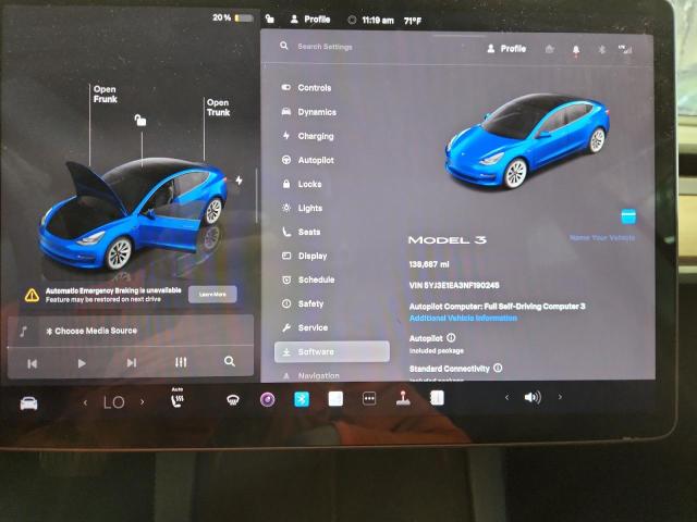 5YJ3E1EA3NF190245 - 2022 TESLA MODEL 3 BLUE photo 9