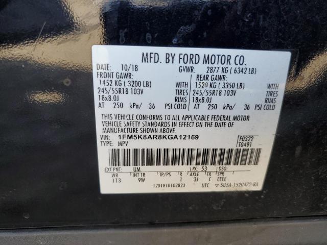 1FM5K8AR8KGA12169 - 2019 FORD EXPLORER POLICE INTERCEPTOR Noir photo 13