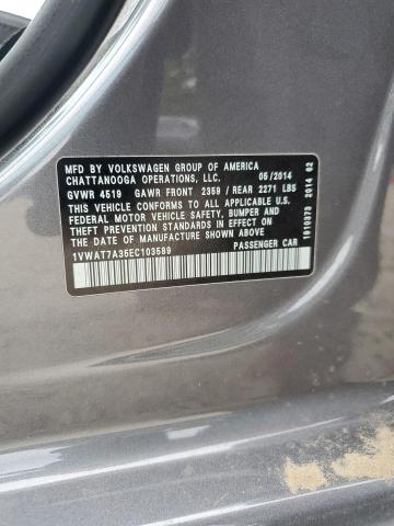 1VWAT7A35EC103589 - 2014 VOLKSWAGEN PASSAT S GRAY photo 12