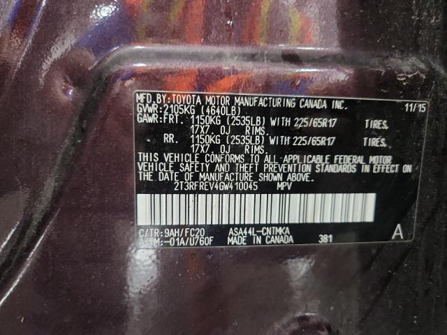 2T3RFREV4GW410045 - 2016 TOYOTA RAV4 XLE PURPLE photo 13