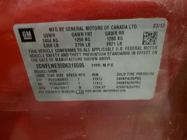 2GNFLNE35D6316595 - 2013 CHEVROLET EQUINOX LT RED photo 14