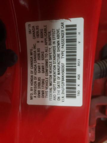 2HGFC2F84KH560307 - 2019 HONDA CIVIC SPORT RED photo 13