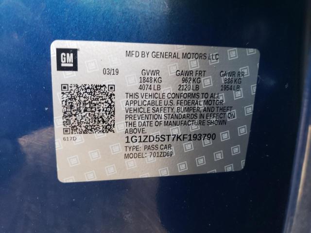 1G1ZD5ST7KF193790 - 2019 CHEVROLET MALIBU LT BLUE photo 13