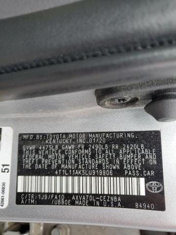 4T1L11AK5LU919906 - 2020 TOYOTA CAMRY LE ვერცხლისფერი ფოტო 12