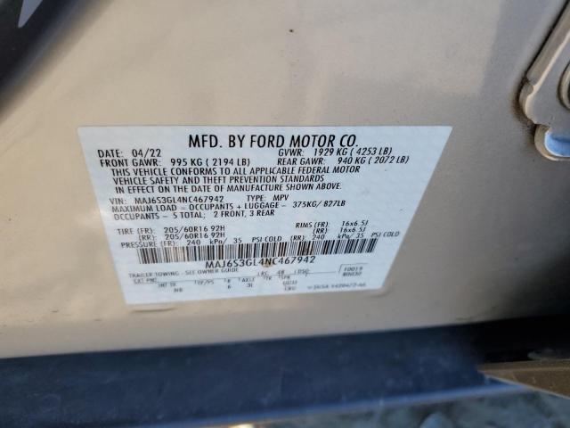 MAJ6S3GL4NC467942 - 2022 FORD ECOSPORT SE ვერცხლისფერი ფოტო 12